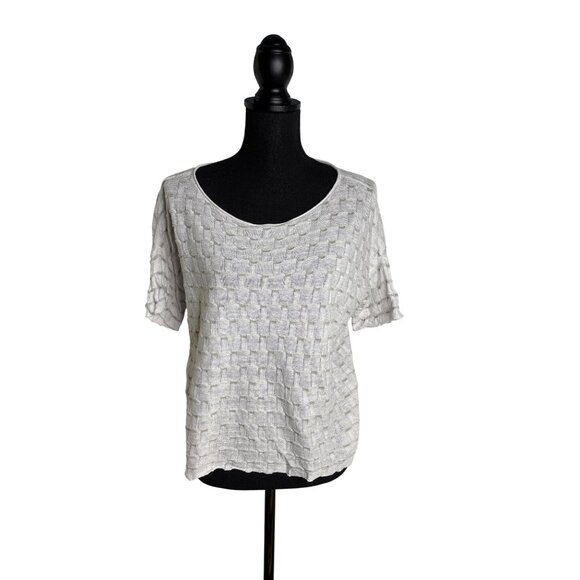 Eileen Fisher Women's Organic Linen Textured Boxy Short Sleeve Knit Top XXS - Picture 1 of 9